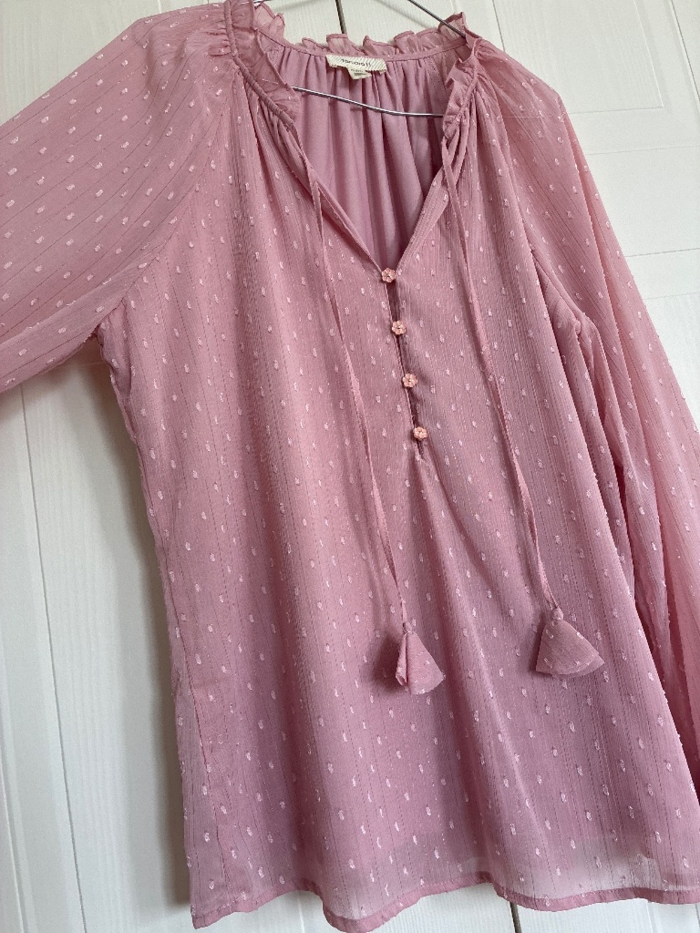 Ruffled collar full sleeve pink blouse / top smoked cuffs